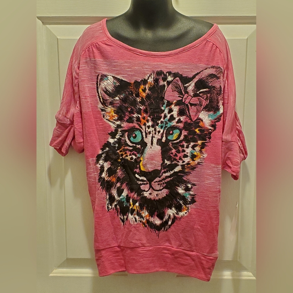 Girl's Size Small Pink Striped Leopard Knit Shirt